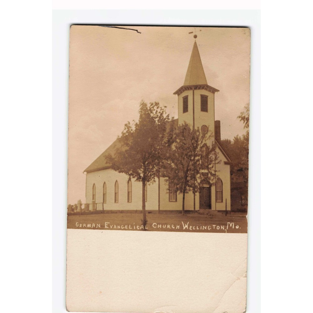 RPPC German Evangelical Church Wellington Missouri MO 1910s Real Photo Postcard - Picture 1 of 2